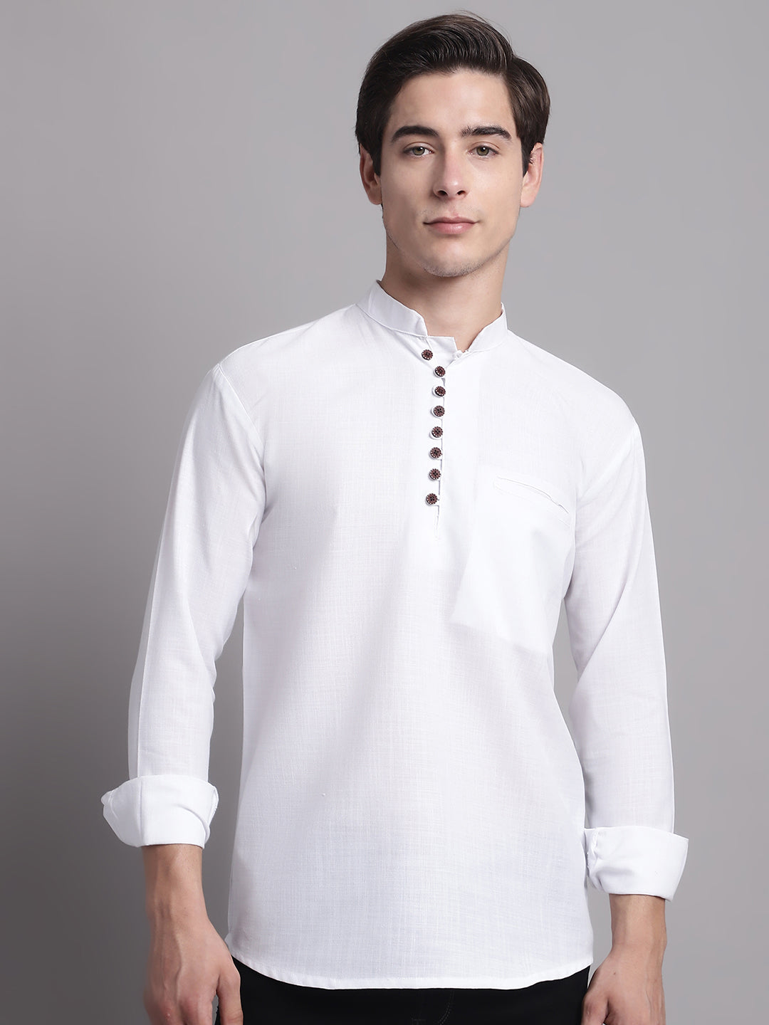 Men Black Solid Straight Short Kurta