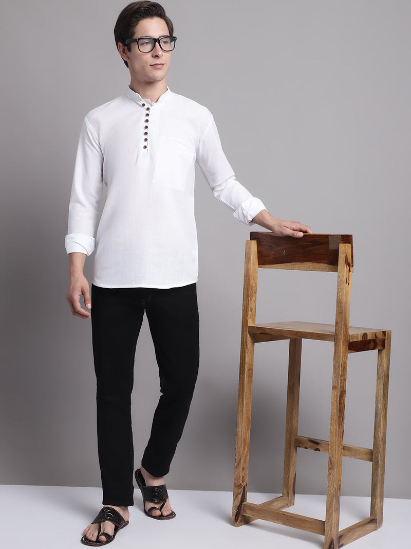 Men Black Solid Straight Short Kurta