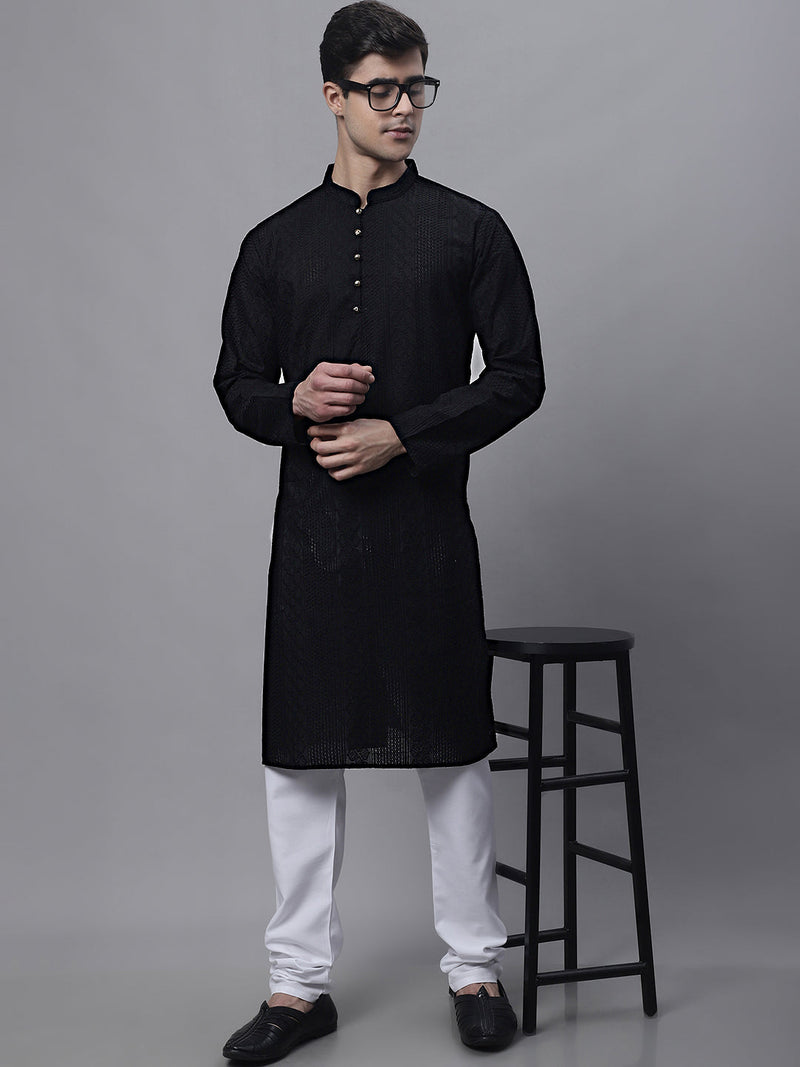 Jompers Men's Black Embroiderd Kurtas