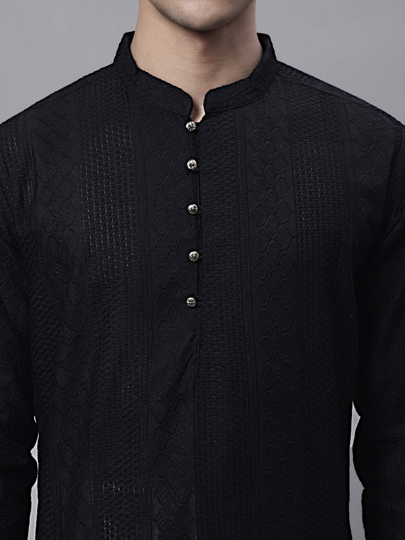 Jompers Men's Black Embroiderd Kurtas