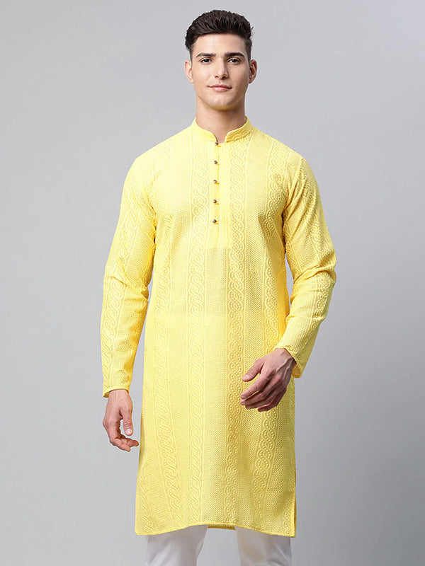 Jompers Men's Embroiderd Kurtas ( KO 640 Lemon )