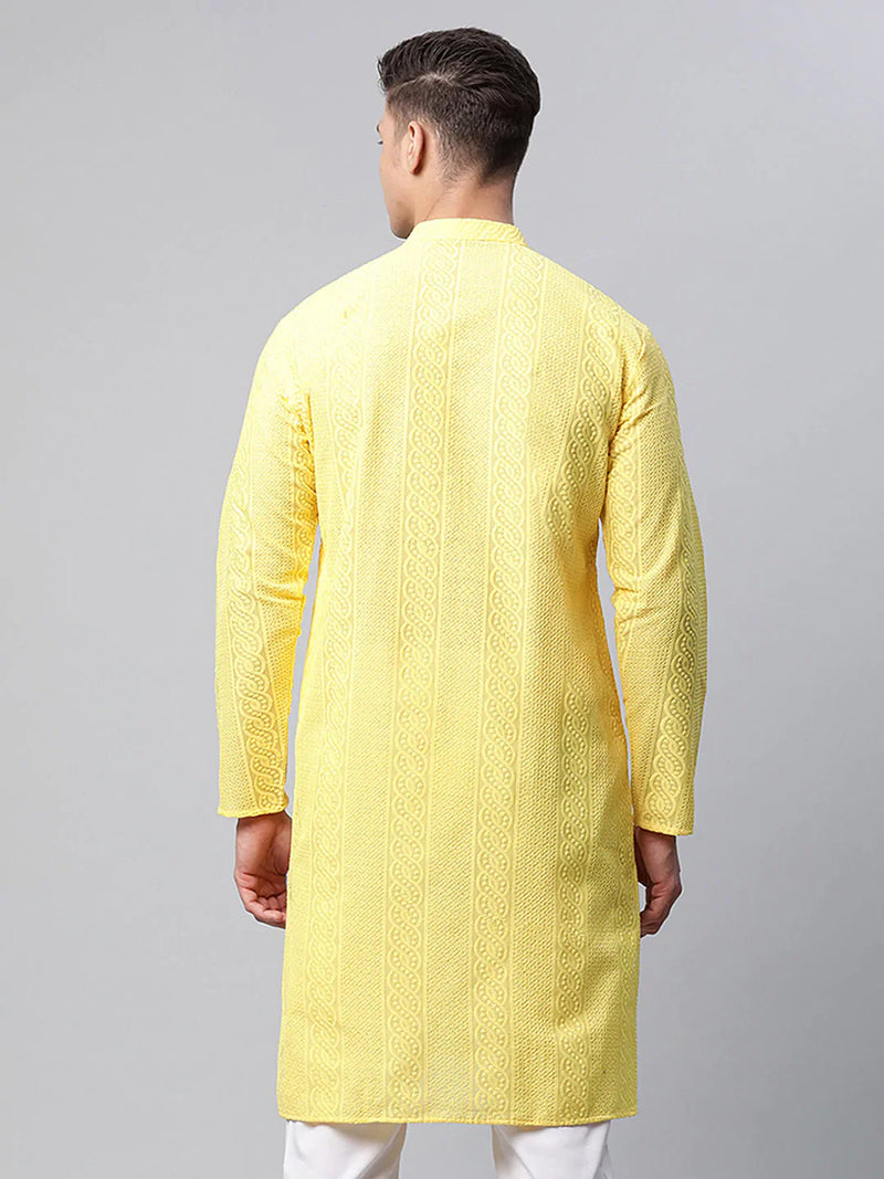 Jompers Men's Embroiderd Kurtas ( KO 640 Lemon )