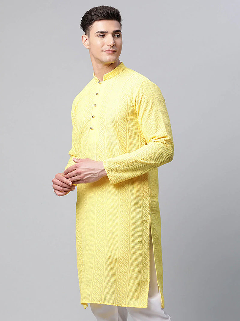 Jompers Men's Embroiderd Kurtas ( KO 640 Lemon )