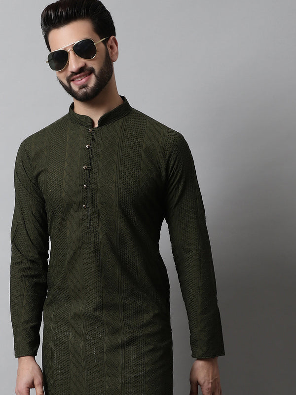 Jompers Men's Embroiderd Kurtas ( KO 640Olive )