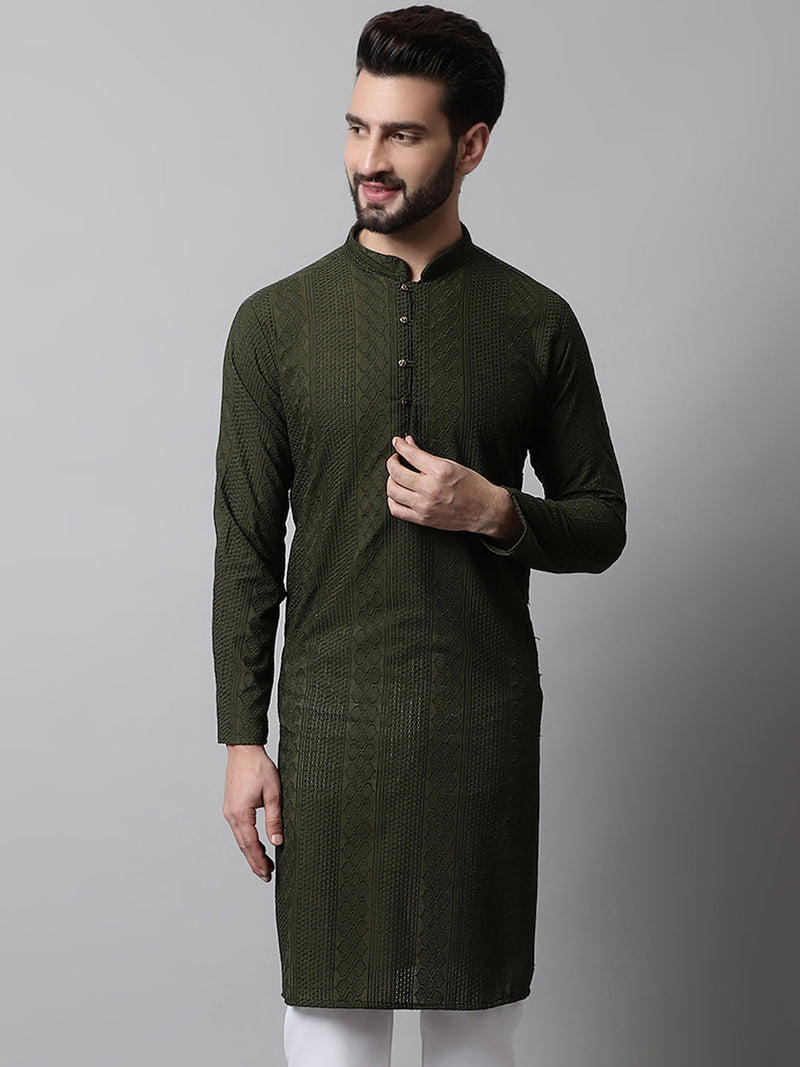 Jompers Men's Embroiderd Kurtas ( KO 640Olive )