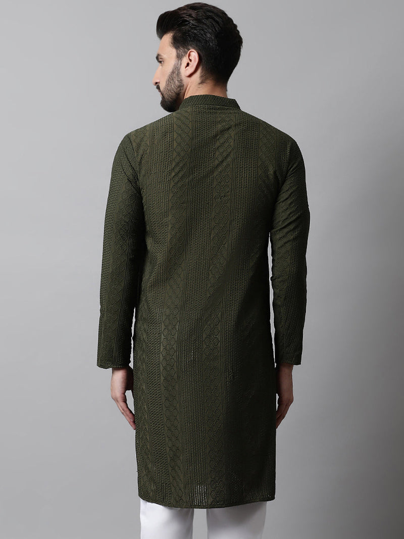 Jompers Men's Embroiderd Kurtas ( KO 640Olive )