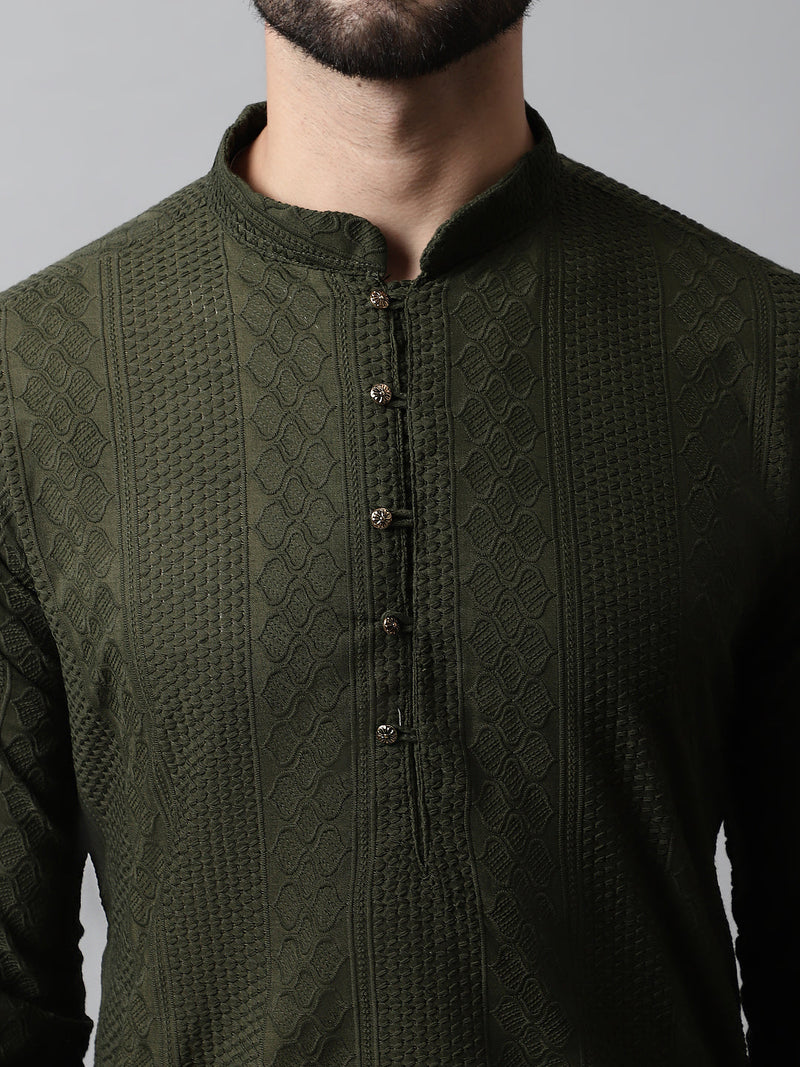 Jompers Men's Embroiderd Kurtas ( KO 640Olive )