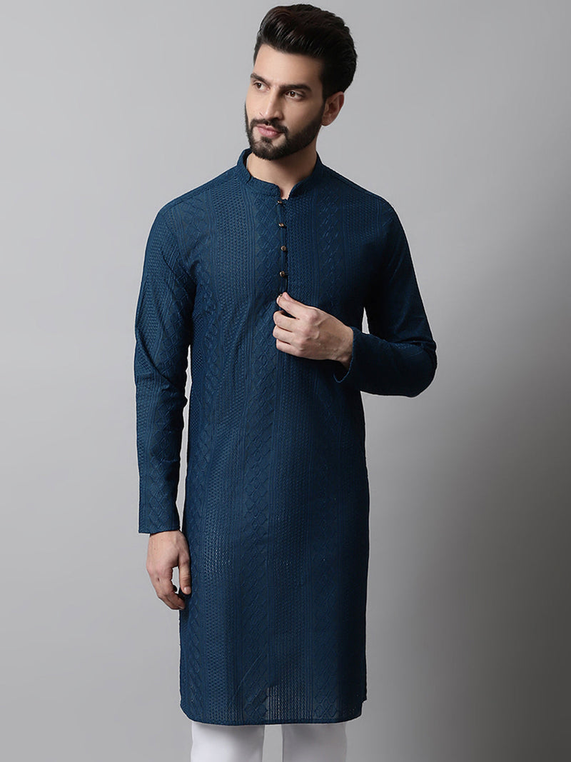 Jompers Men's Embroiderd Kurtas ( KO 640Teal )