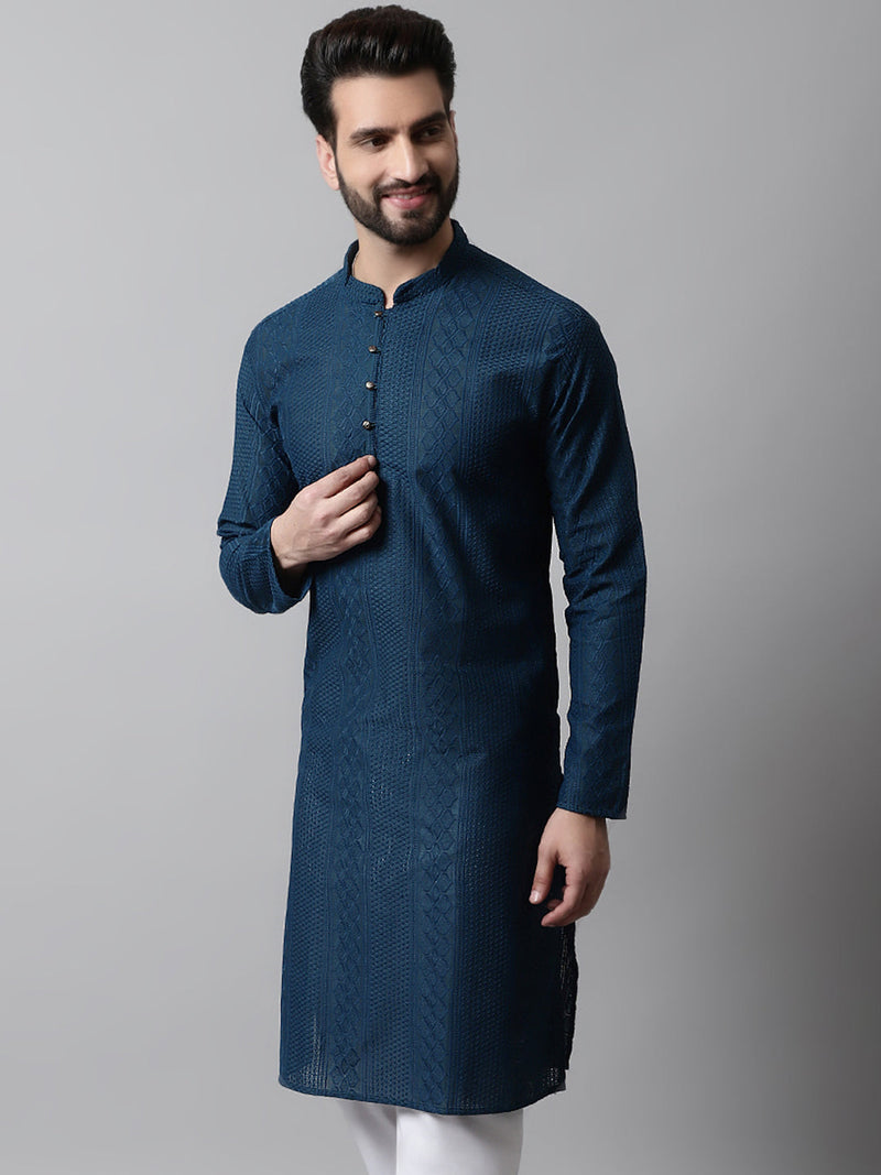 Jompers Men's Embroiderd Kurtas ( KO 640Teal )