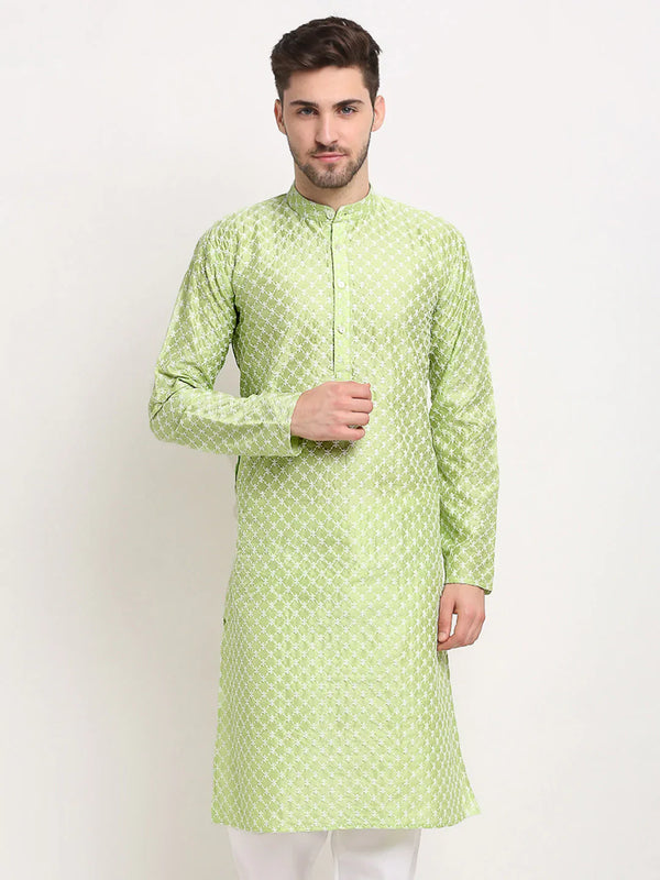 Jompers Men Green Chikankari Kurta Only ( KO 641 Green )