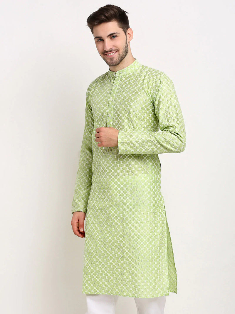 Jompers Men Green Chikankari Kurta Only ( KO 641 Green )