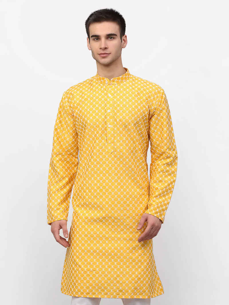 Jompers Men Mustard Chikankari Kurta Only ( KO 641 Mustard )