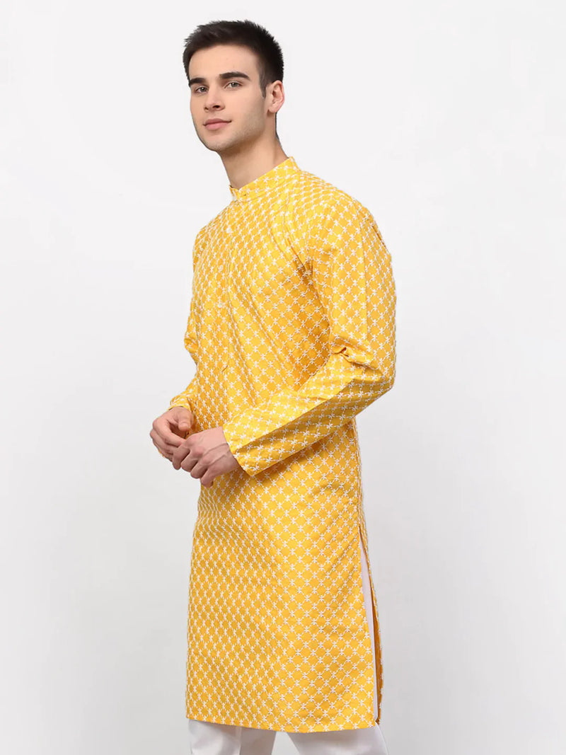 Jompers Men Mustard Chikankari Kurta Only ( KO 641 Mustard )