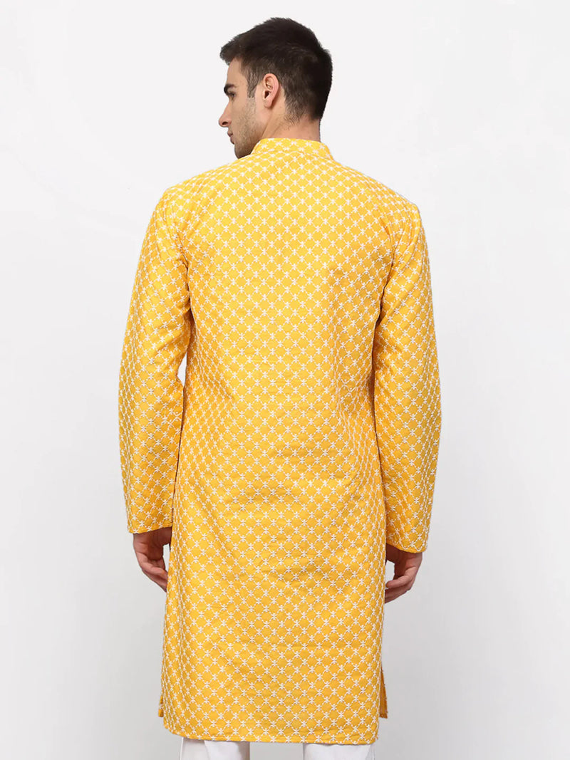 Jompers Men Mustard Chikankari Kurta Only ( KO 641 Mustard )