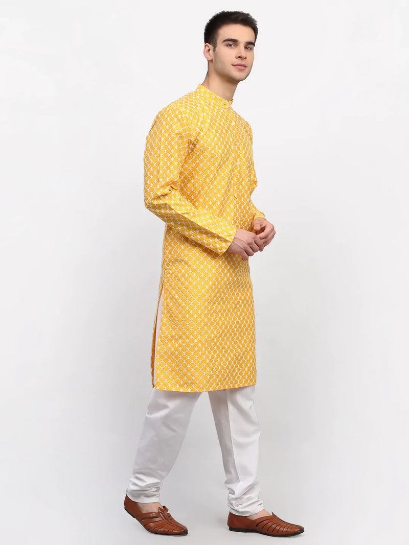 Jompers Men Mustard Chikankari Kurta Only ( KO 641 Mustard )