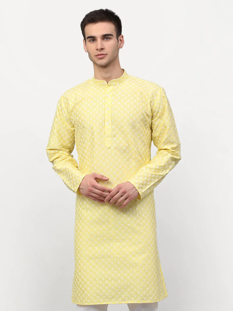 Jompers Men Yellow Chikankari Kurta Only ( KO 641 Yellow )