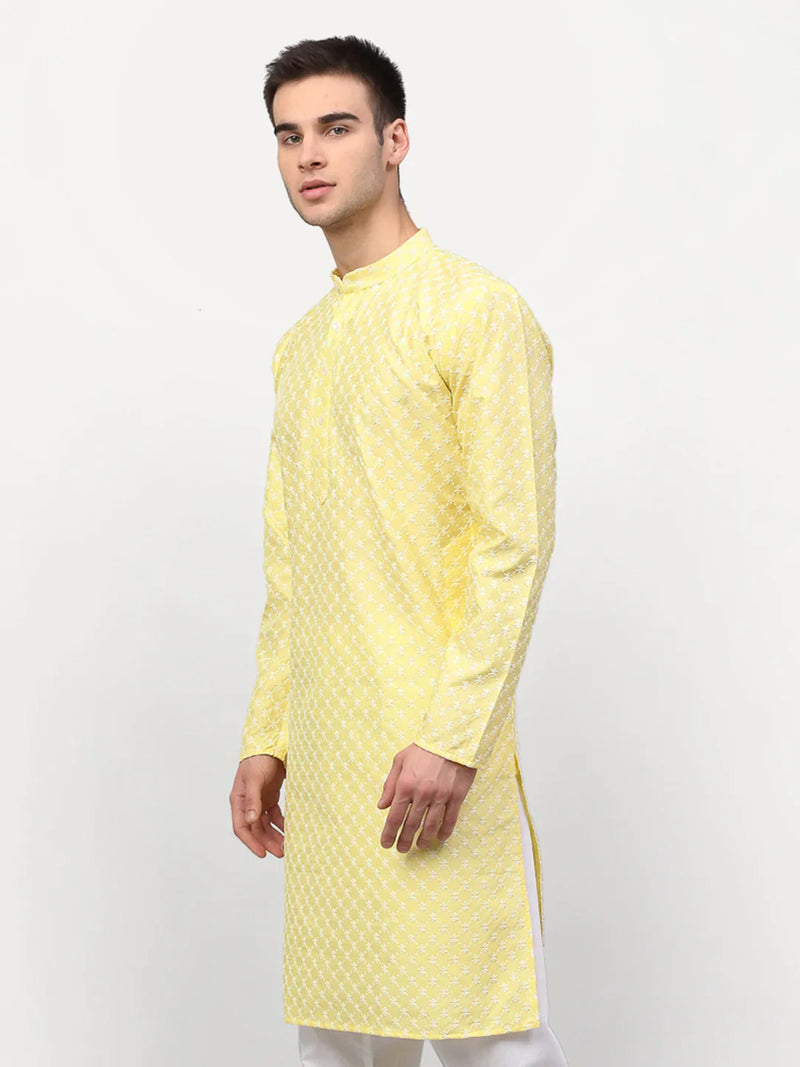 Jompers Men Yellow Chikankari Kurta Only ( KO 641 Yellow )