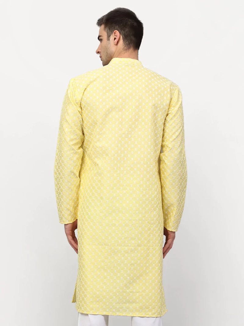 Jompers Men Yellow Chikankari Kurta Only ( KO 641 Yellow )