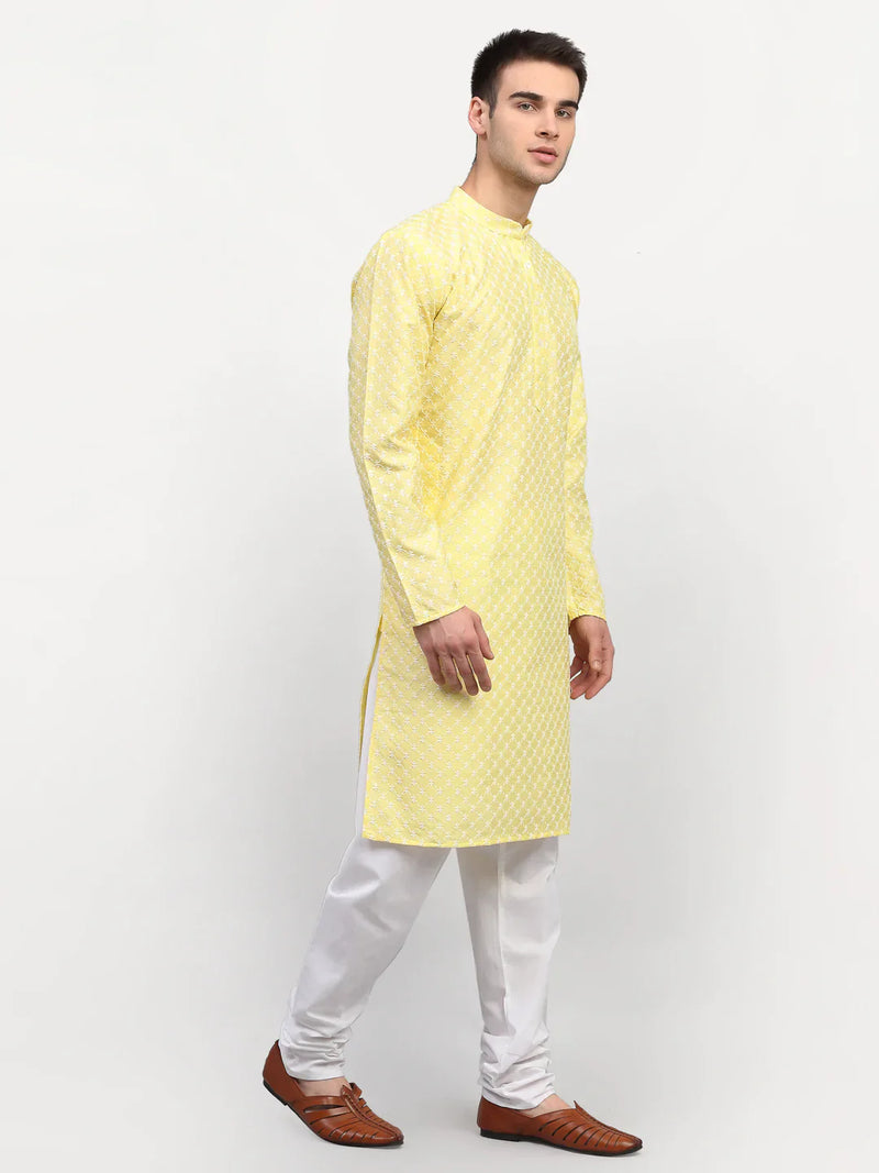 Jompers Men Yellow Chikankari Kurta Only ( KO 641 Yellow )