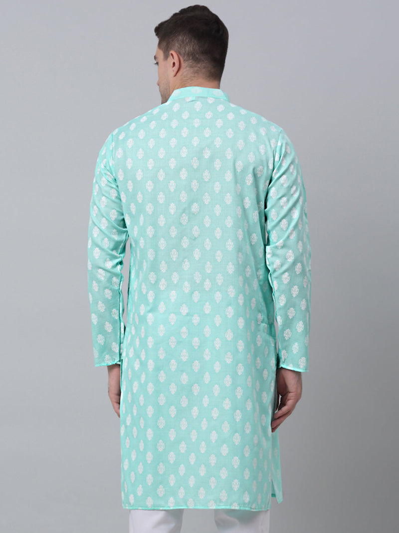 Jompers Men's Green Cotton Floral printed kurta Only