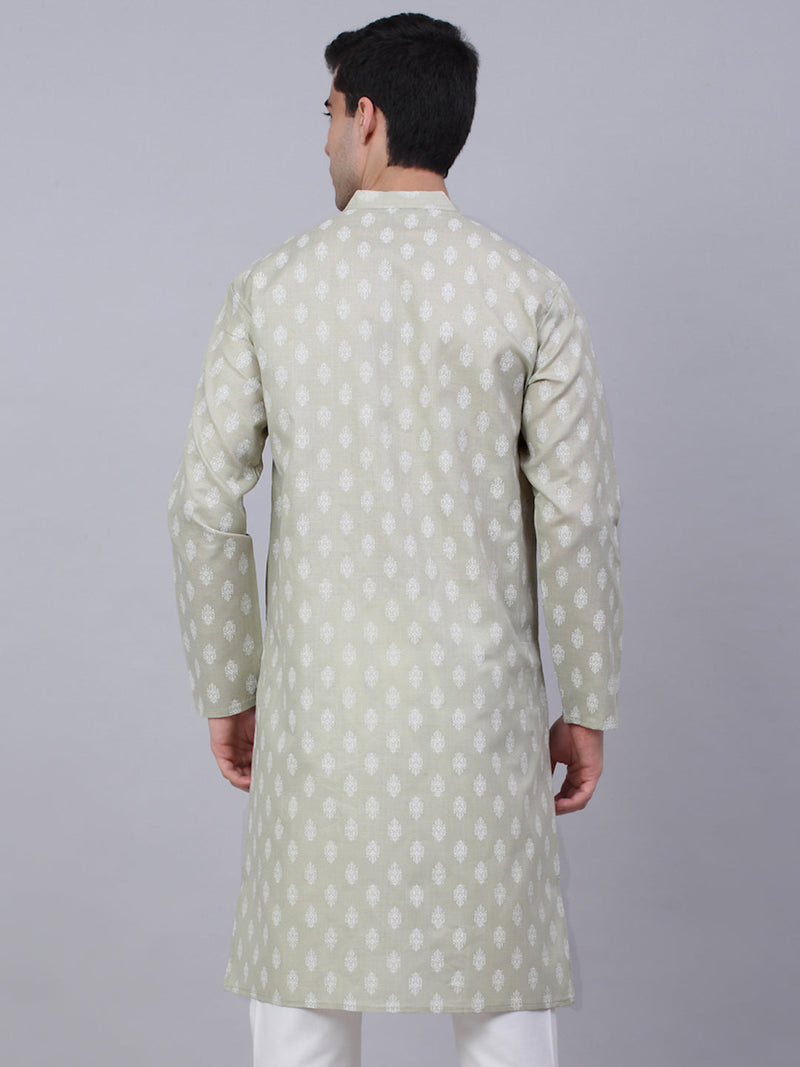 Men's Cotton Floral printed kurtas ( KO 650Grey )