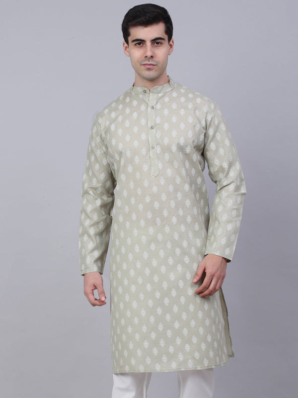 Men's Cotton Floral printed kurtas ( KO 650Grey )