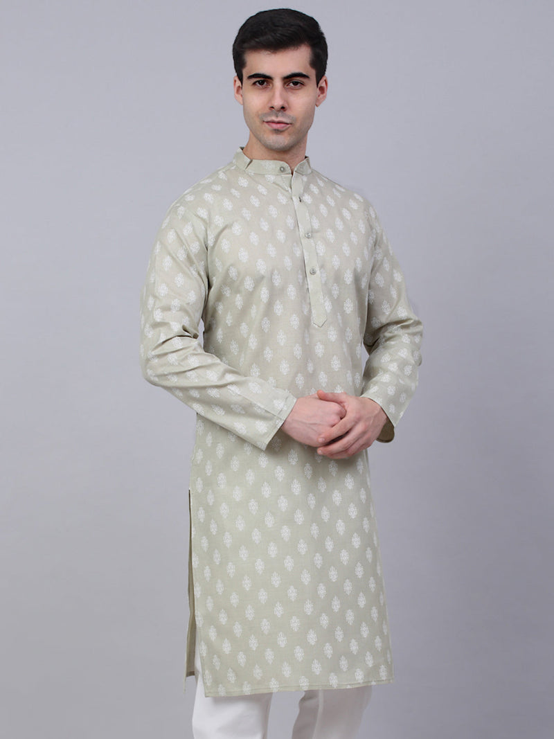 Men's Cotton Floral printed kurtas ( KO 650Grey )