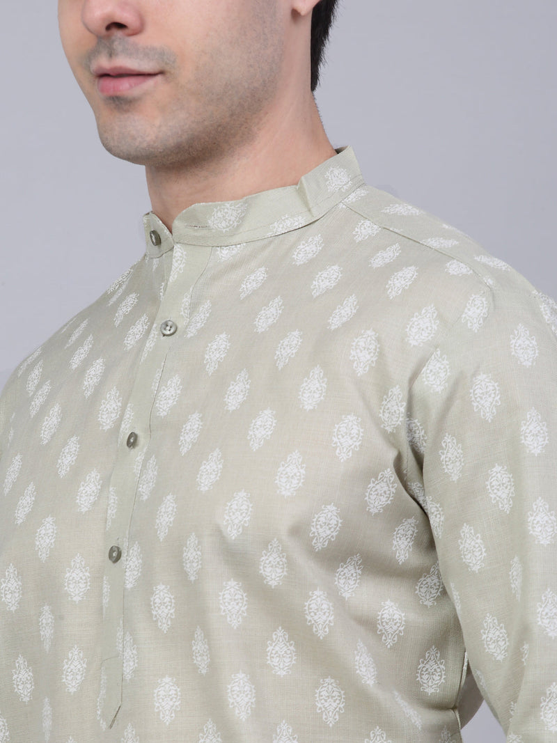 Men's Cotton Floral printed kurtas ( KO 650Grey )