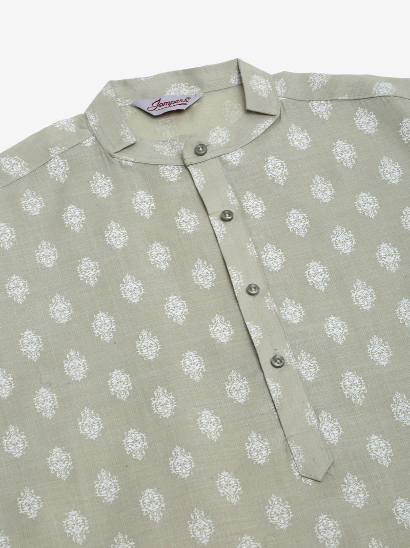 Men's Cotton Floral printed kurtas ( KO 650Grey )