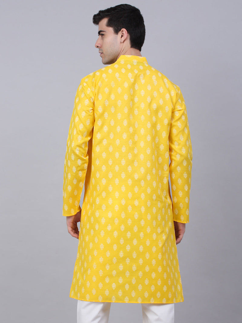 Men's Cotton Floral printed kurtas ( KO 650Lemon )