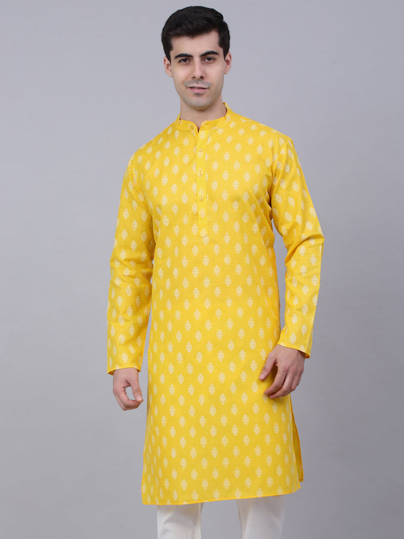 Men's Cotton Floral printed kurtas ( KO 650Lemon )