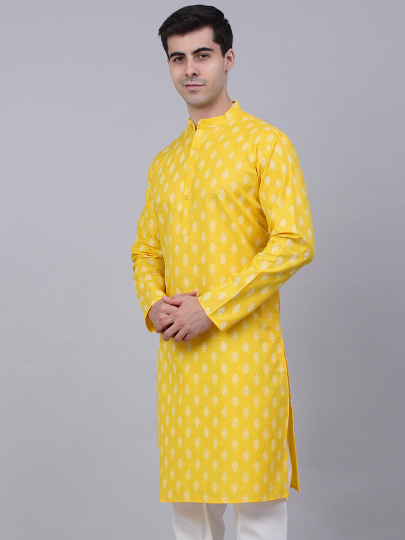 Men's Cotton Floral printed kurtas ( KO 650Lemon )