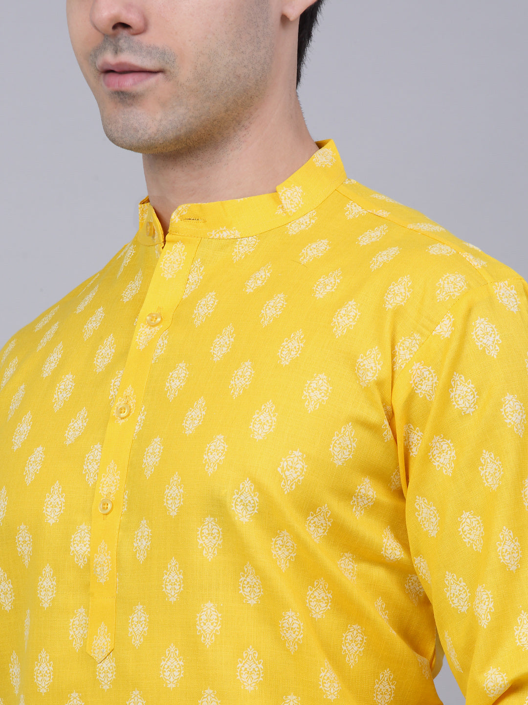 Men's Cotton Floral printed kurtas ( KO 650Lemon )