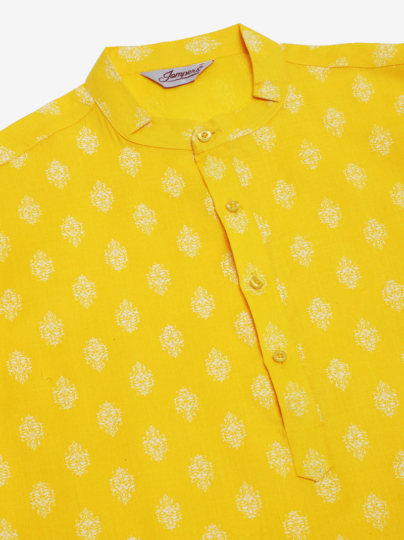 Men's Cotton Floral printed kurtas ( KO 650Lemon )