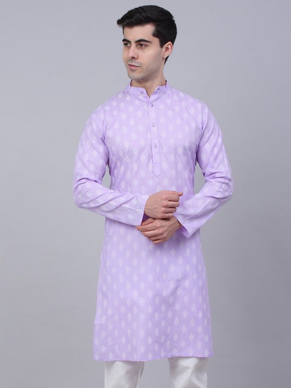 Men's Cotton Floral printed kurtas ( KO 650Purple )