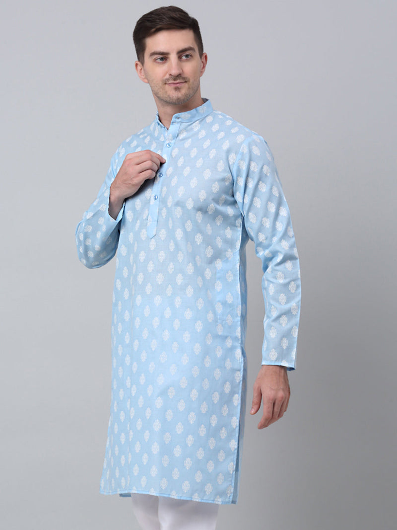 Jompers Men's Sky Cotton Floral printed kurta Only