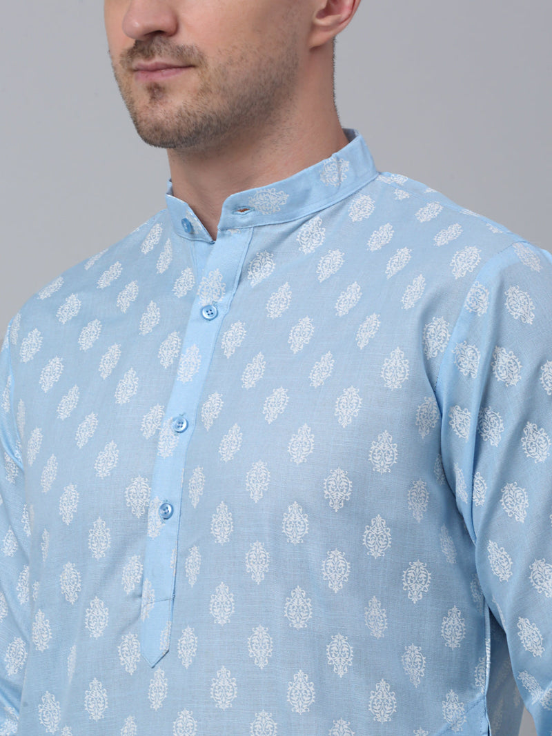 Jompers Men's Sky Cotton Floral printed kurta Only