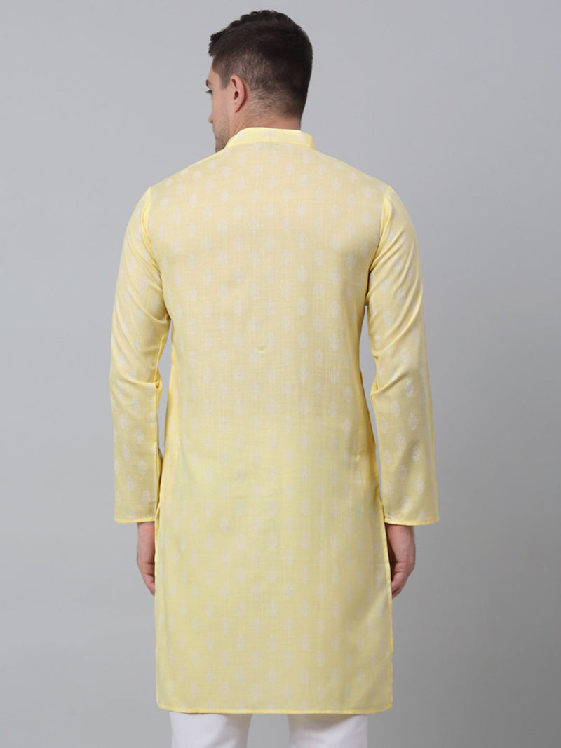 Jompers Men's Yellow Cotton Floral printed kurta Only