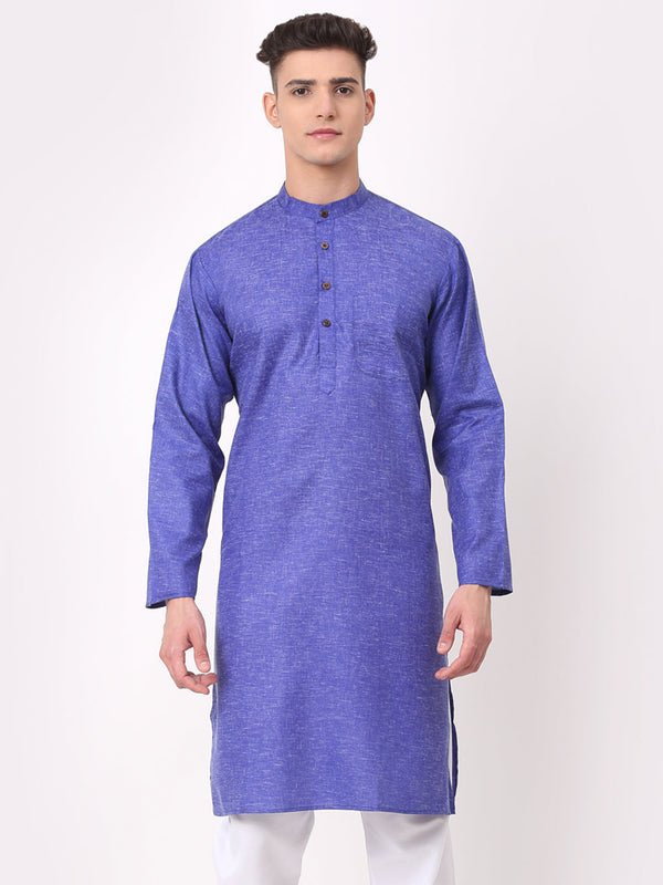 Men's Cotton Solid Kurta ( KO 657Blue )