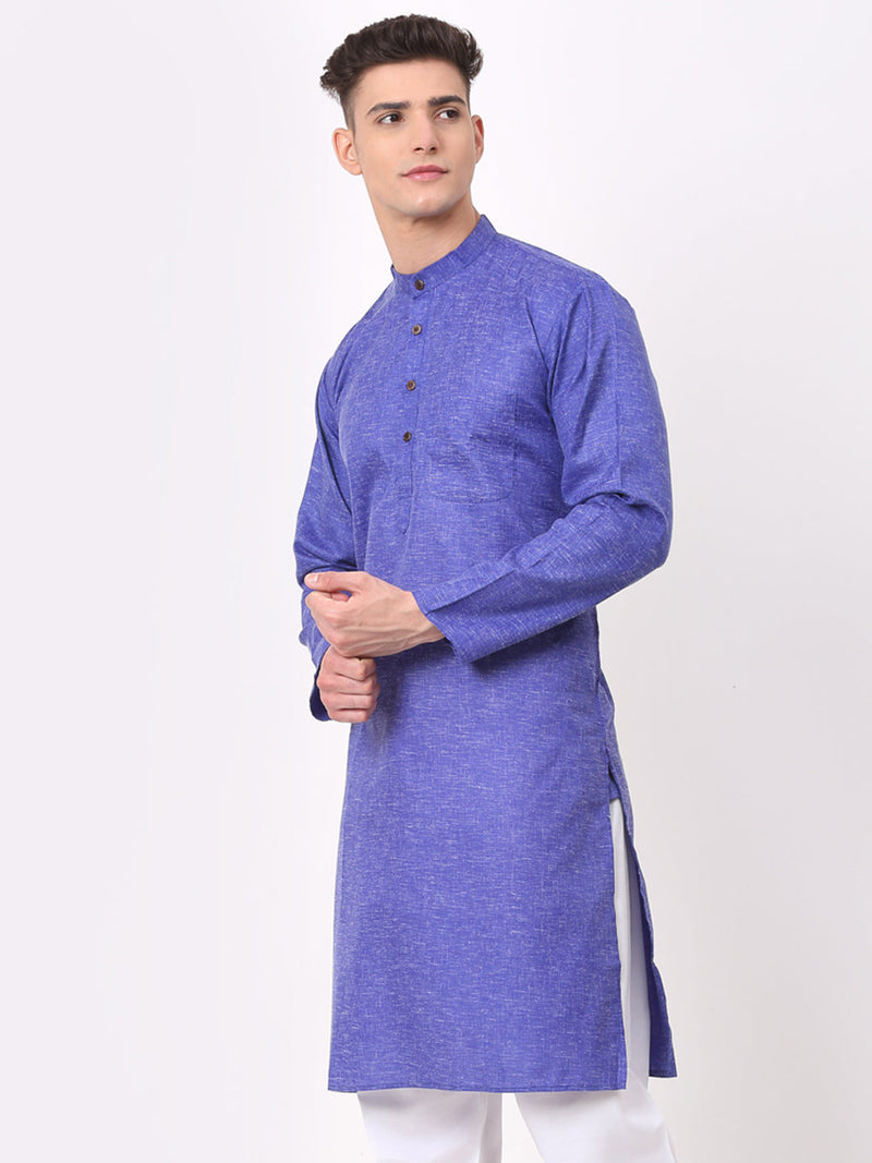 Men's Cotton Solid Kurta ( KO 657Blue )