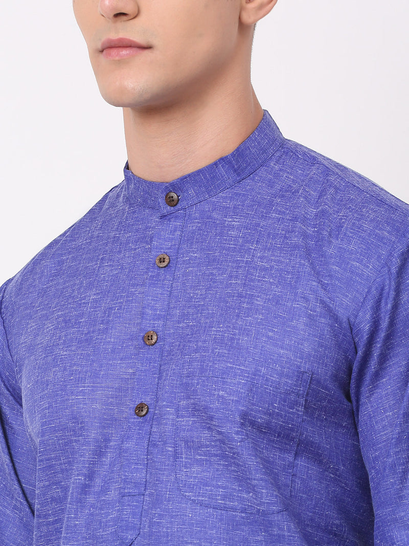 Men's Cotton Solid Kurta ( KO 657Blue )