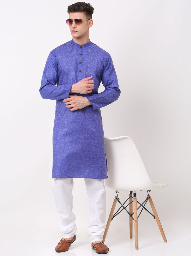 Men's Cotton Solid Kurta ( KO 657Blue )