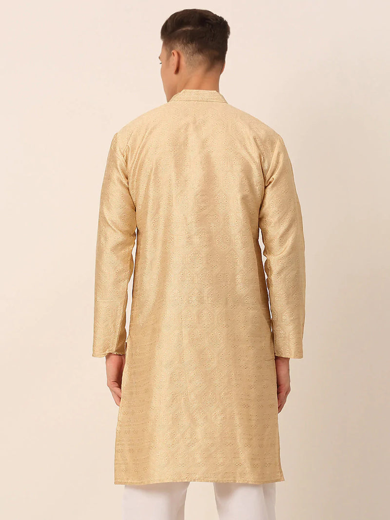 Men's Silk Blend Collar Embroidered Kurta only ( KO 662 Beige )