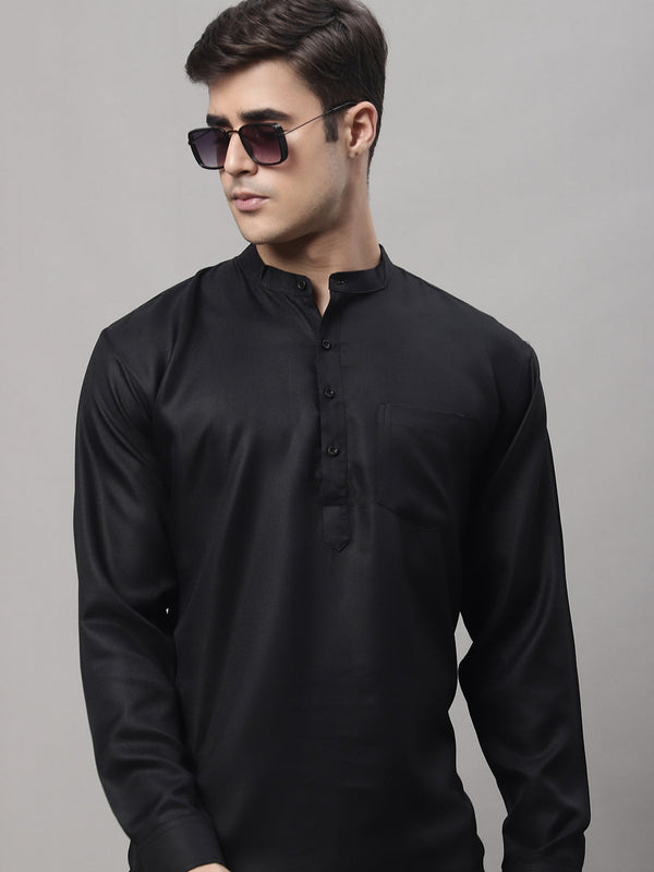 Men's Black Solid Short Kurtas