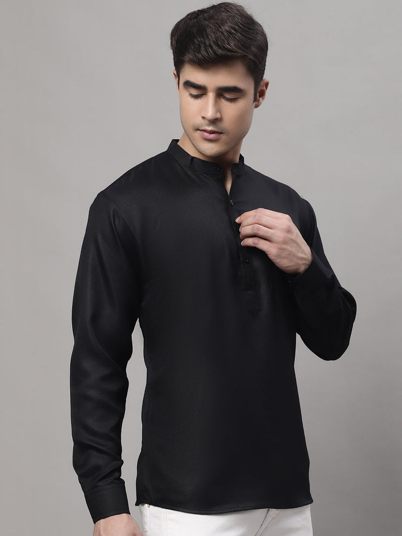 Men's Black Solid Short Kurtas