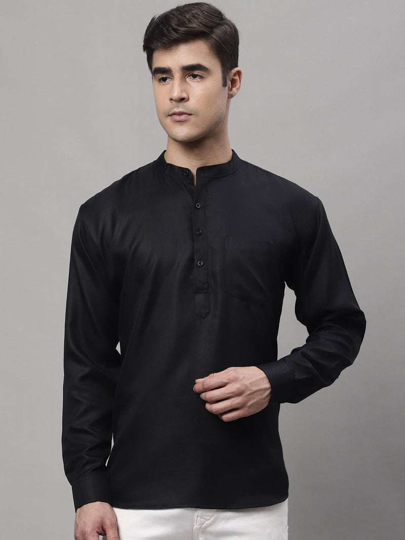 Men's Black Solid Short Kurtas