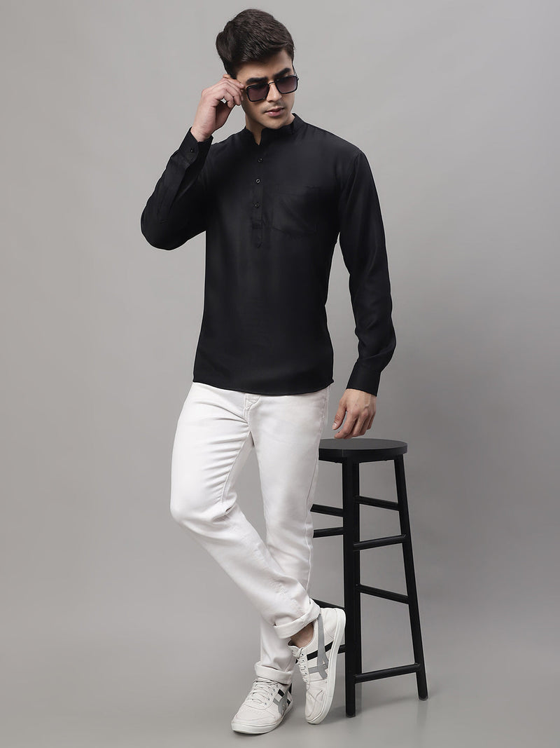 Men's Black Solid Short Kurtas