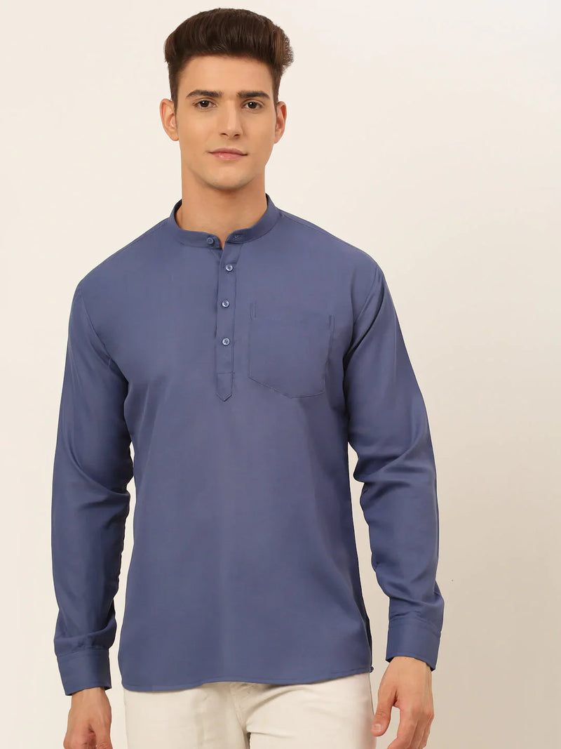 Jompers Men's Blue Solid Cotton Short Kurta ( KO 677 Blue )