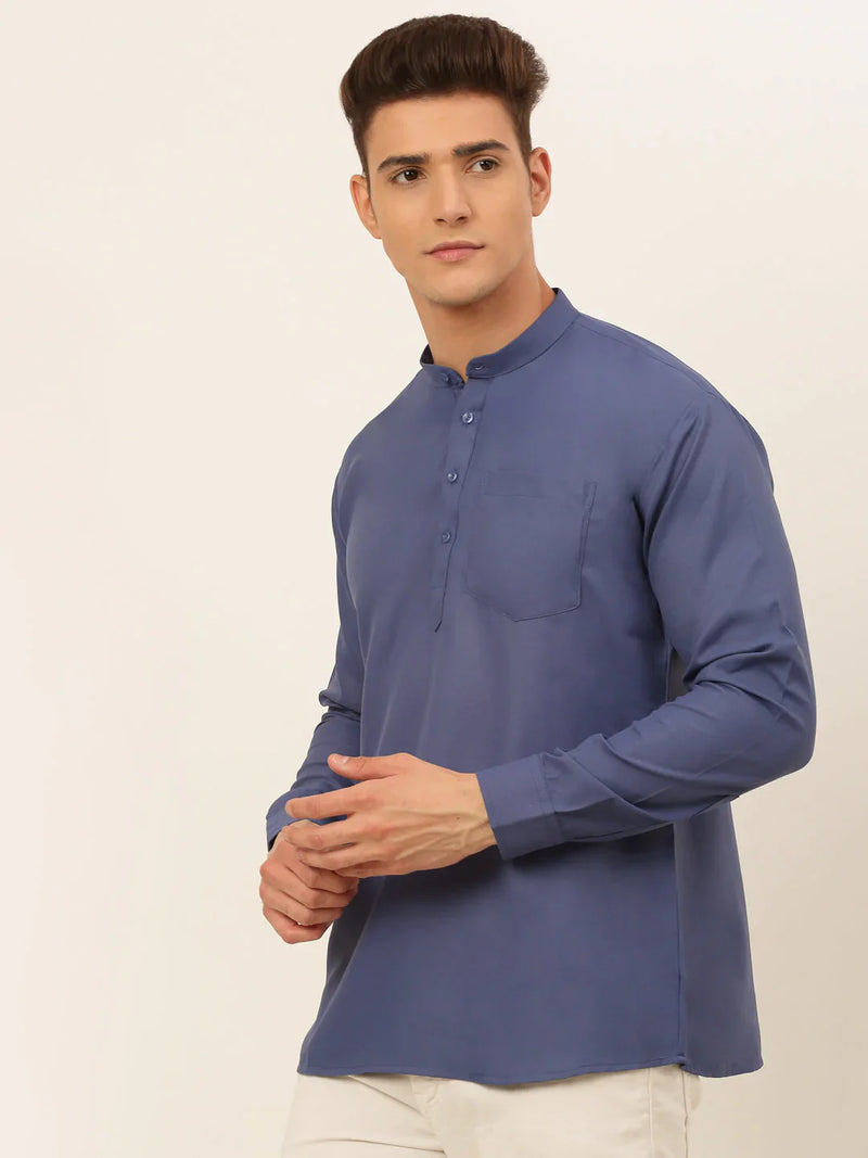 Jompers Men's Blue Solid Cotton Short Kurta ( KO 677 Blue )