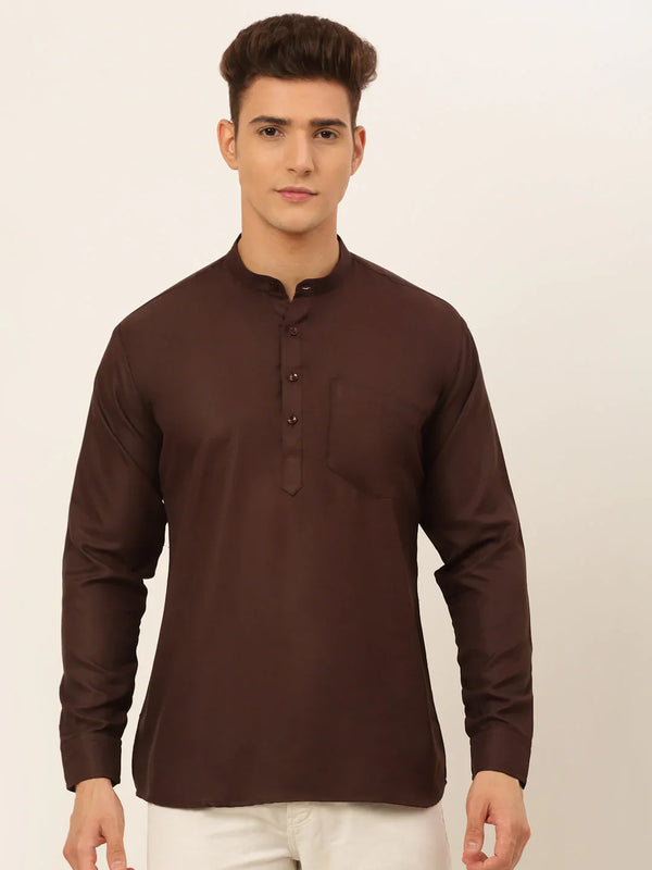 Jompers Men's Coffee Solid Cotton Short Kurta ( KO 677 Coffee )